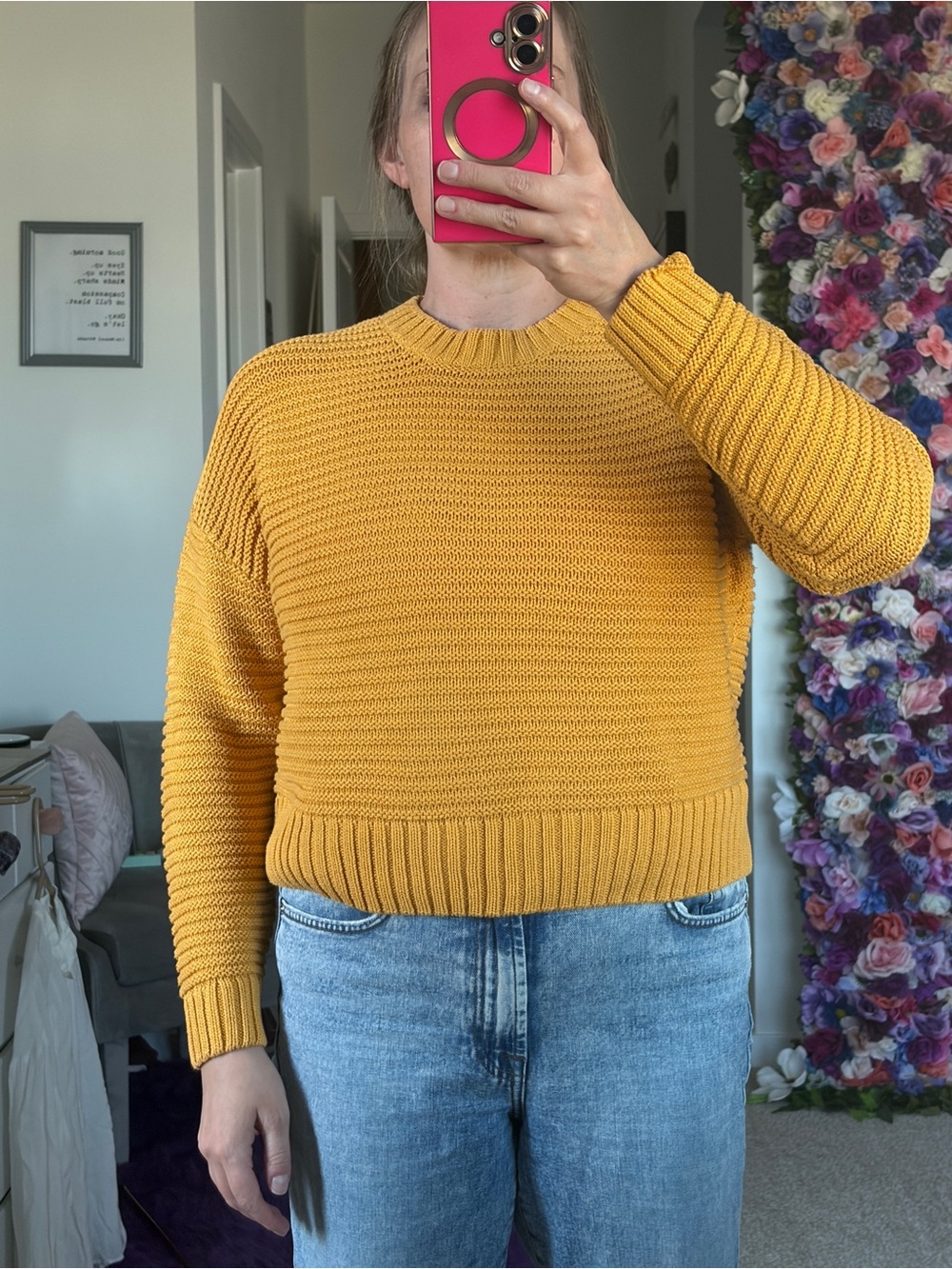 H&M Mustard Yellow Crewneck Knit Sweater for Women